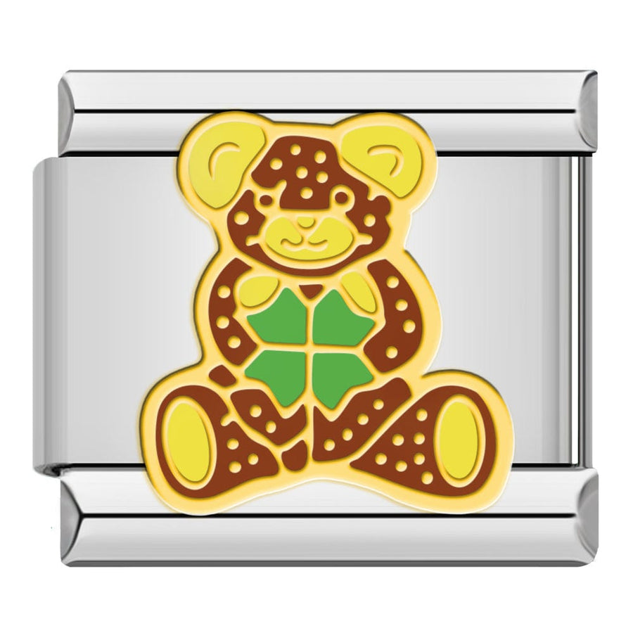 Shamrock Teddy Bear Italian charm link, 9mm stainless steel module