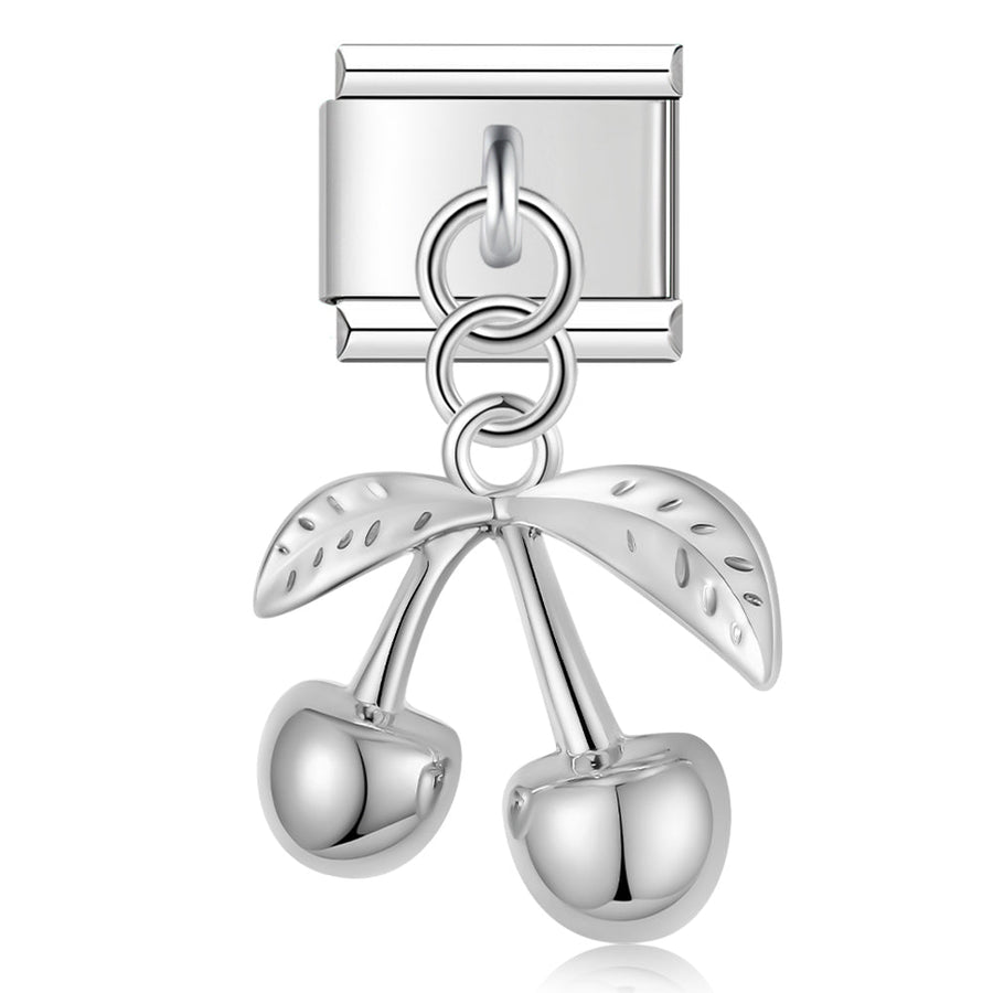Cherry Dangle in Silver Italian charm link, 9mm stainless steel module