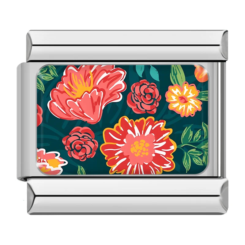 Red Floral on Teal