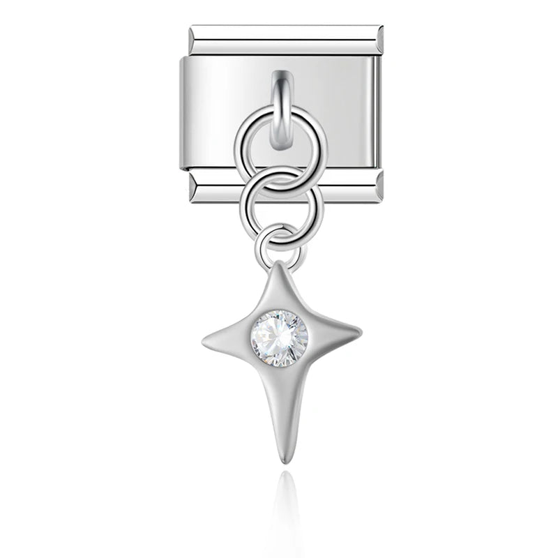 Crystal Four-Point Star in Silver