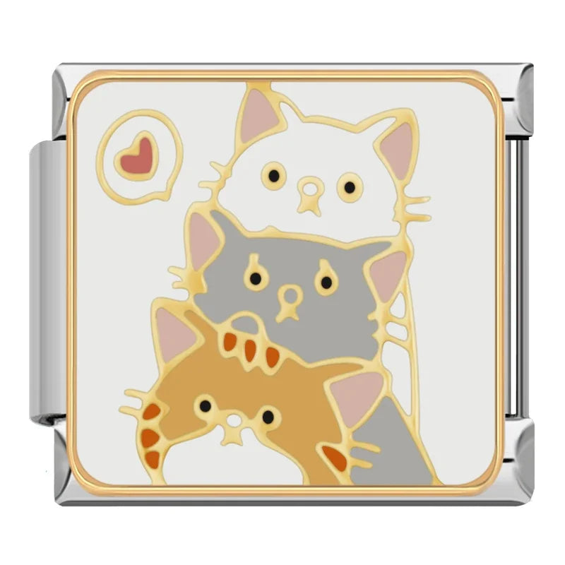 Stacked Cats with Heart