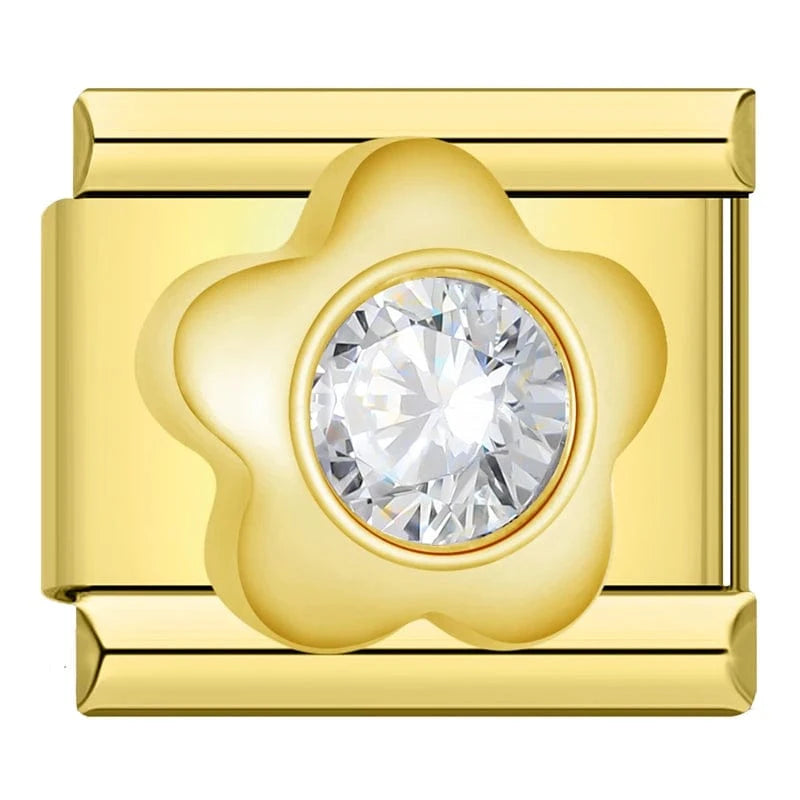 Flower Gem Italian charm link, 9mm stainless steel module