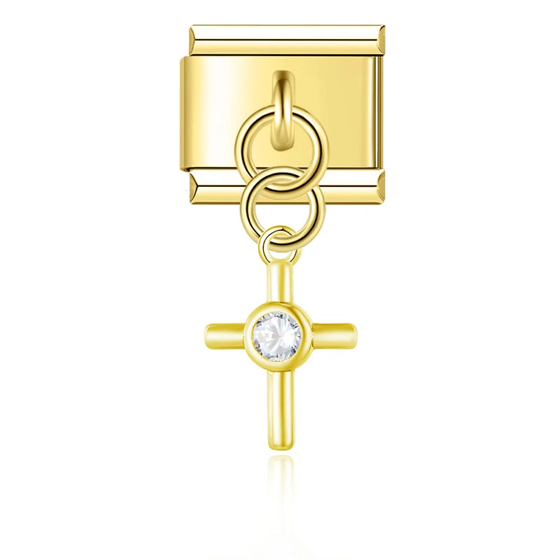 Crystal Center Cross in Gold