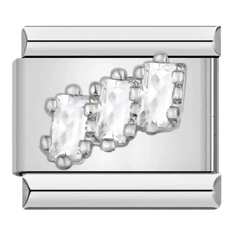 Three Baguette Crystals in Silver
