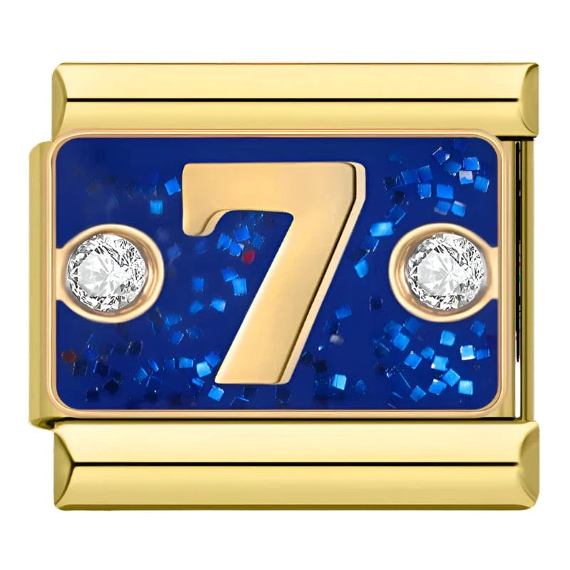 Lucky 7 Blue Italian charm link, 9mm stainless steel module