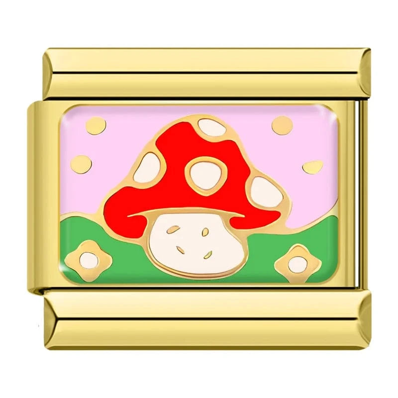 Fairy Mushroom Italian charm link, 9mm stainless steel module