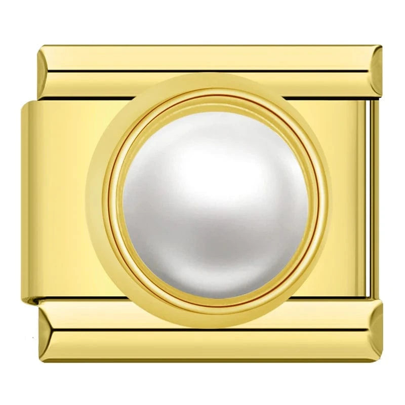 Classic Pearl Italian charm link, 9mm stainless steel module