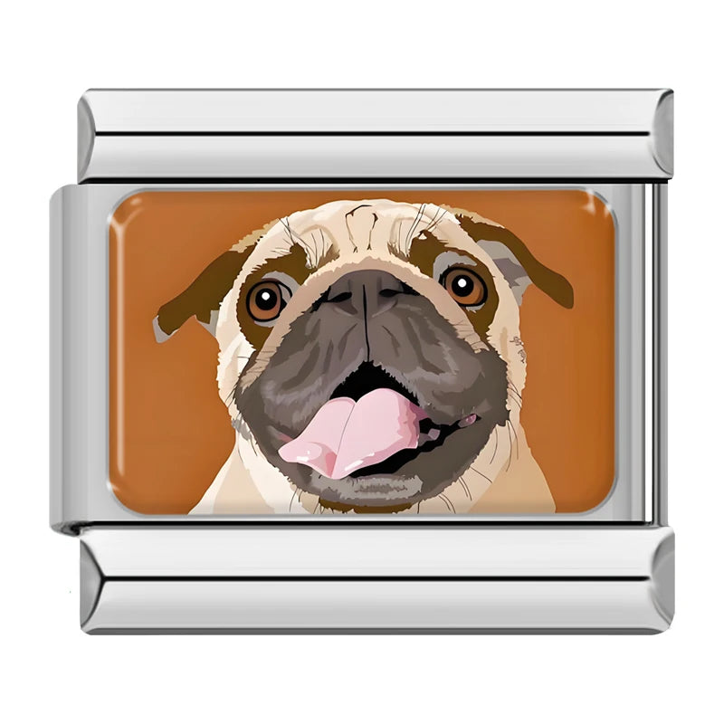 Pug Dog Portrait in Silver