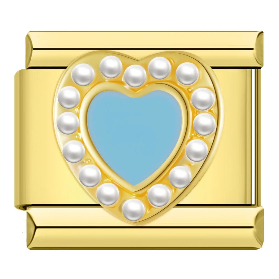 Pearl Blue Heart in Gold