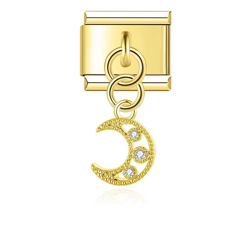 Crystal Crescent Moon in Gold