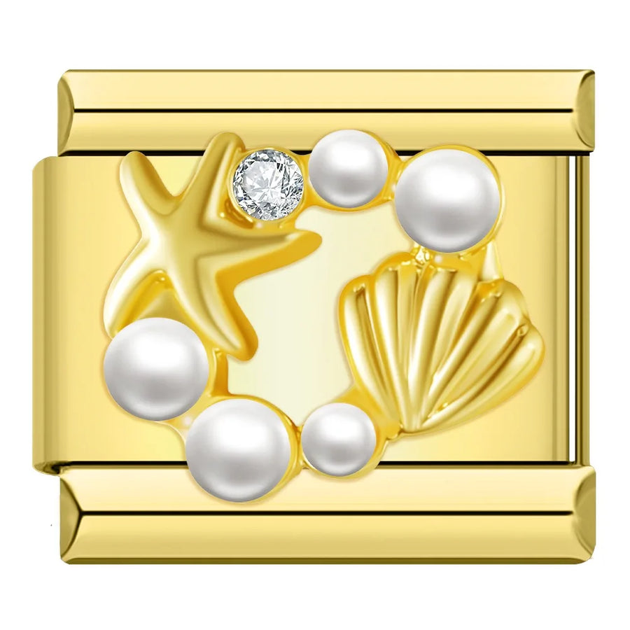 Starfish, Shell and Pearls in Gold
