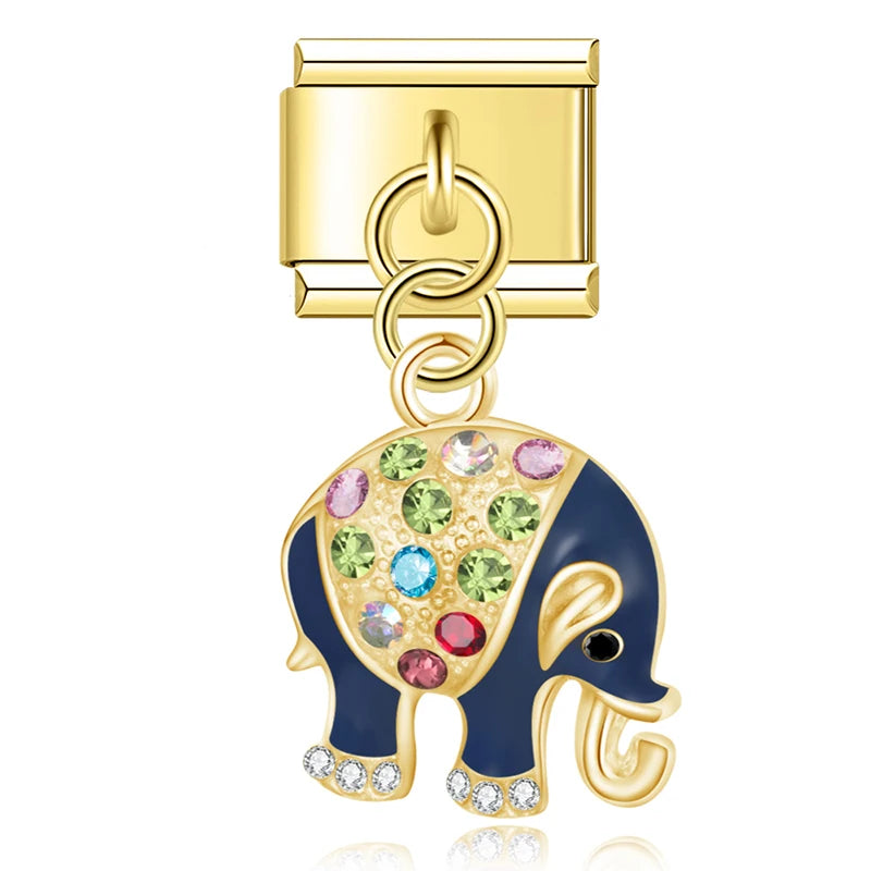 Jeweled Navy Elephant in Gold