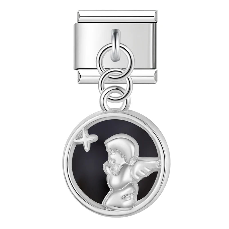 Praying Angel on Black in Silver