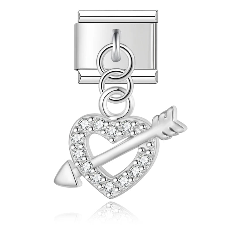 Crystal Heart and Arrow in Silver