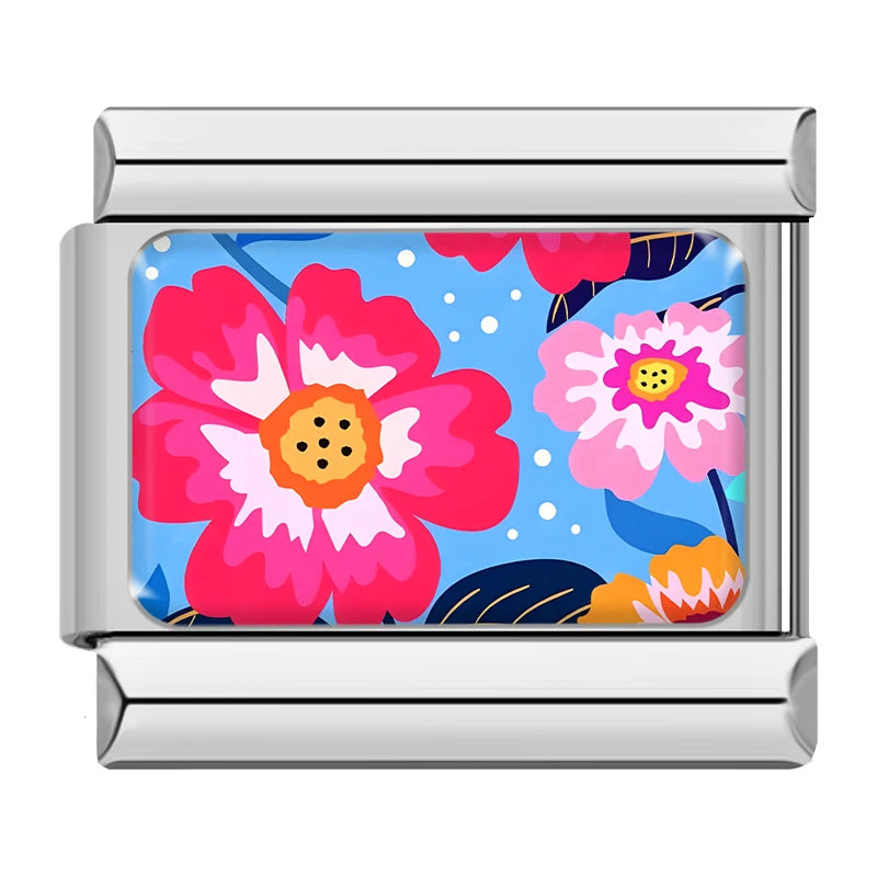 Pink Flowers on Blue