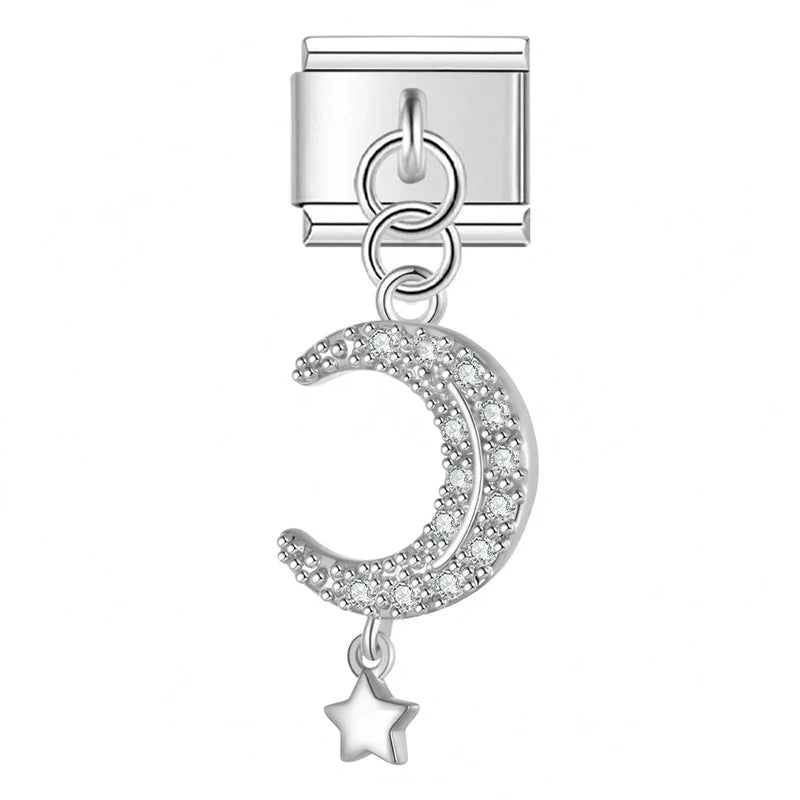 Crystal Crescent Moon in Silver
