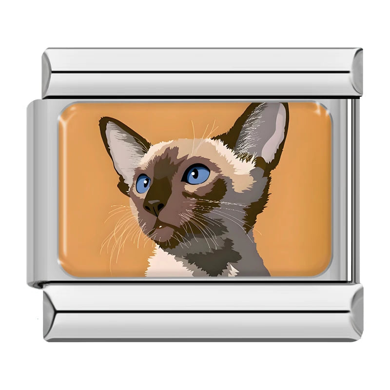 Siamese Cat Portrait in Silver