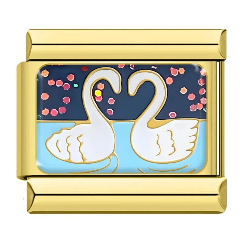 Swan Love Italian charm link, 9mm stainless steel module