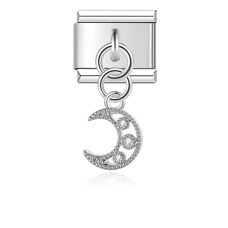 Crystal Crescent Moon in Silver