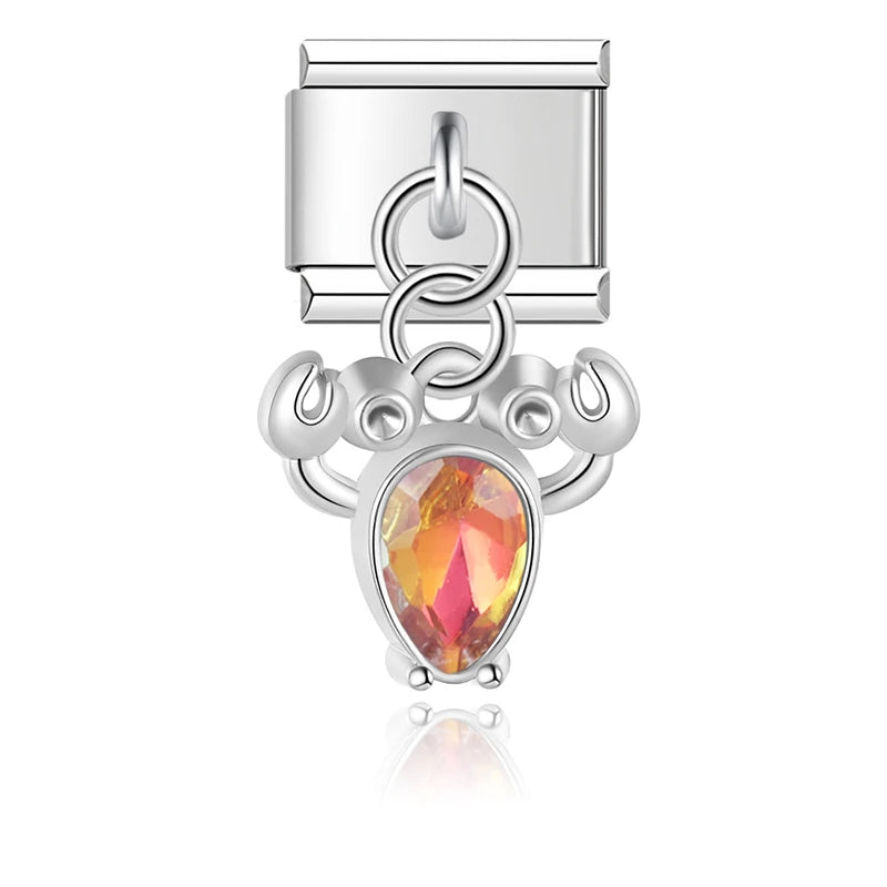 Crab with Orange Stone in Silver