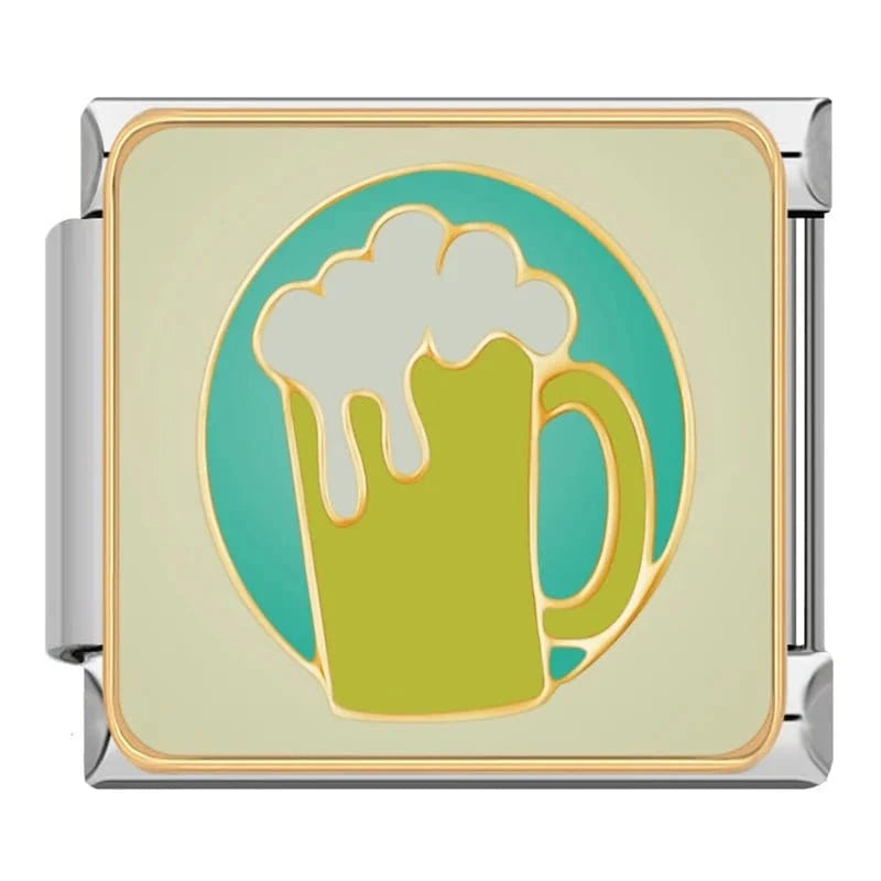 A Cup of Beer Italian charm link, 9mm stainless steel module