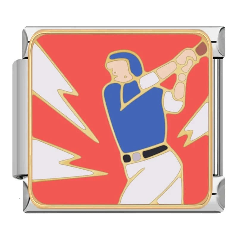 Baseball Italian charm link, 9mm stainless steel module