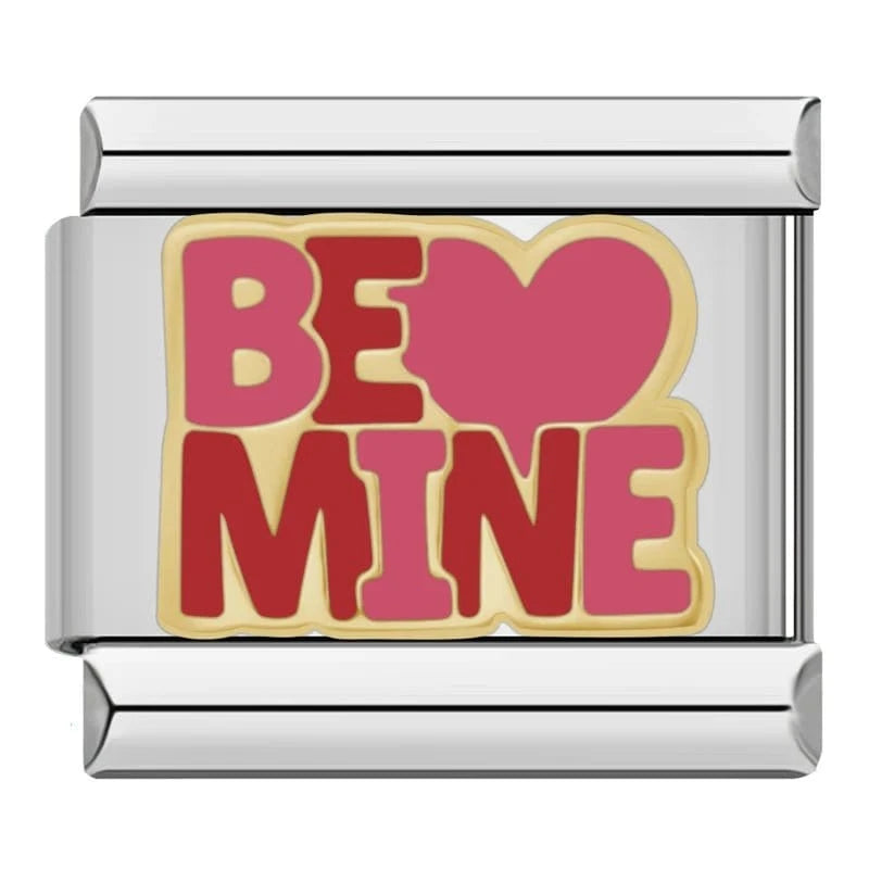 Be Mine Pink Block Italian charm link — 9mm stainless steel module