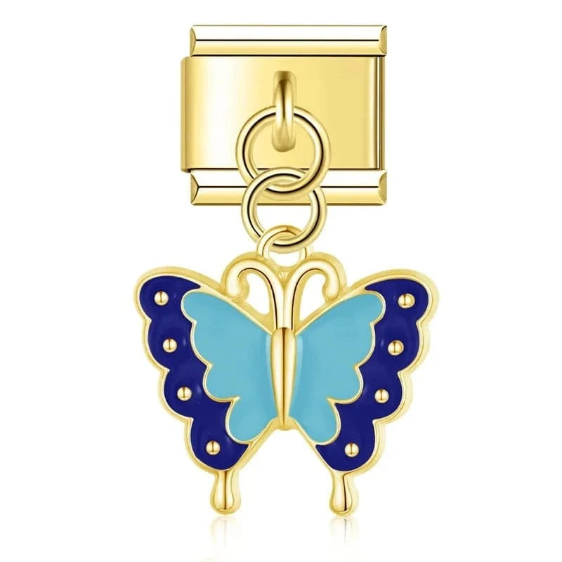 Blue Butterfly Dangle Italian charm link — 9mm stainless steel module