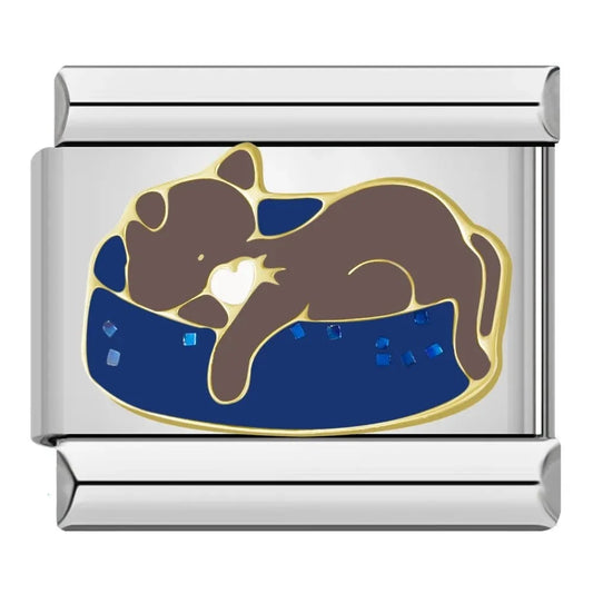 Cat Nap - Cacilia Sauer - Italian Charm Bracelet - custom jewelry - vintage jewelry - charms and pendants