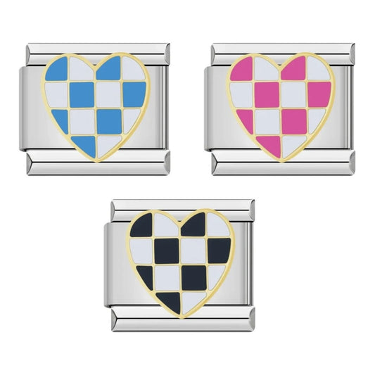 Checkered Heart - Cacilia Sauer - Italian Charm Bracelet - custom jewelry - vintage jewelry - charms and pendants