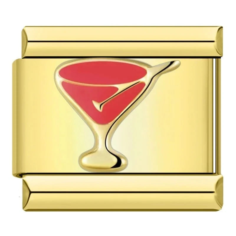 Red Martini on Gold Italian charm link — 9mm stainless steel module