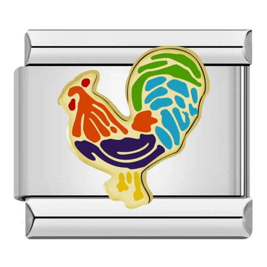 Colorful Rooster - Cacilia Sauer - Italian Charm Bracelet - custom jewelry - vintage jewelry - charms and pendants