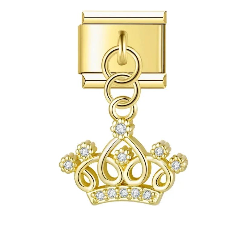 Crown, Spade, and Floral Charms - Cacilia Sauer - Italian Charm Bracelet - custom jewelry - vintage jewelry - charms and pendants