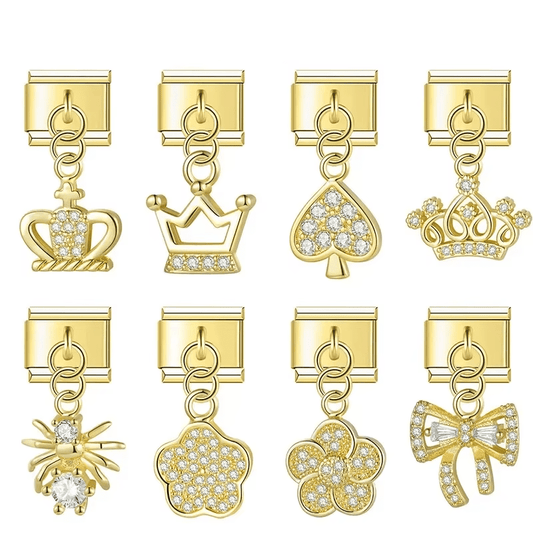 Crown, Spade, and Floral Charms - Cacilia Sauer - Italian Charm Bracelet - custom jewelry - vintage jewelry - charms and pendants