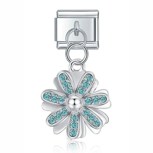 Crystal Blossom Charm in Blue - Cacilia Sauer - Italian Charm Bracelet - custom jewelry - vintage jewelry - charms and pendants