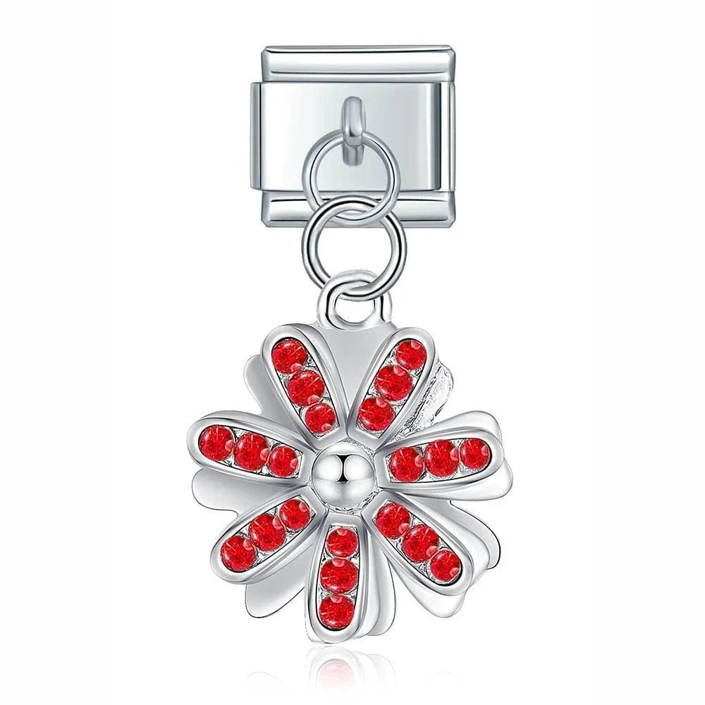 Crystal Blossom Charm in Red - Cacilia Sauer - Italian Charm Bracelet - custom jewelry - vintage jewelry - charms and pendants