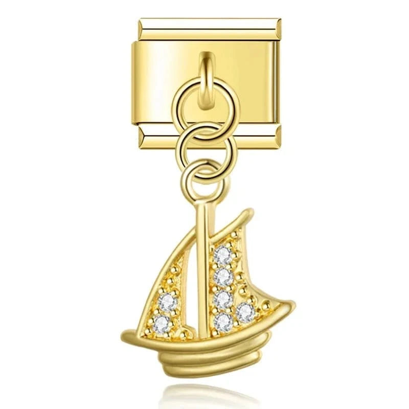 Crystal Boat Italian charm link, 9mm stainless steel module
