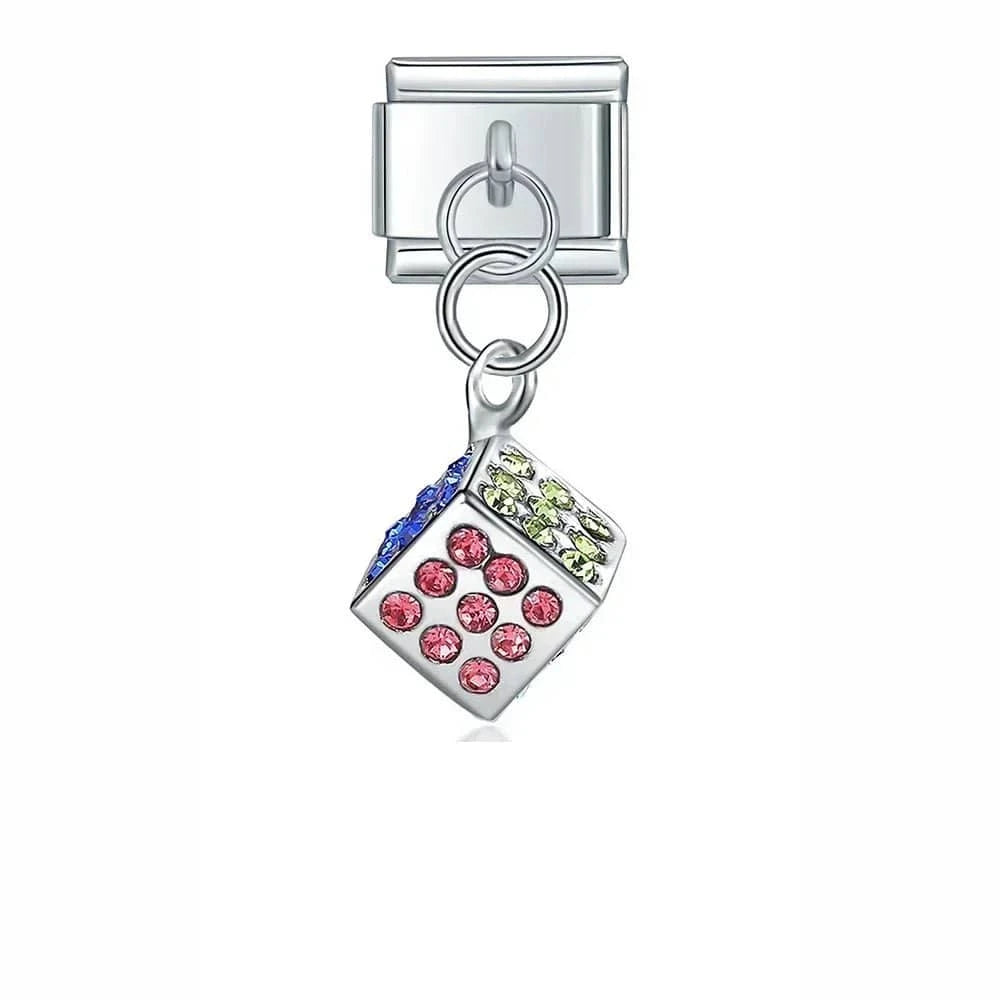 Crystal Dice - Cacilia Sauer - Italian Charm Bracelet - custom jewelry - vintage jewelry - charms and pendants