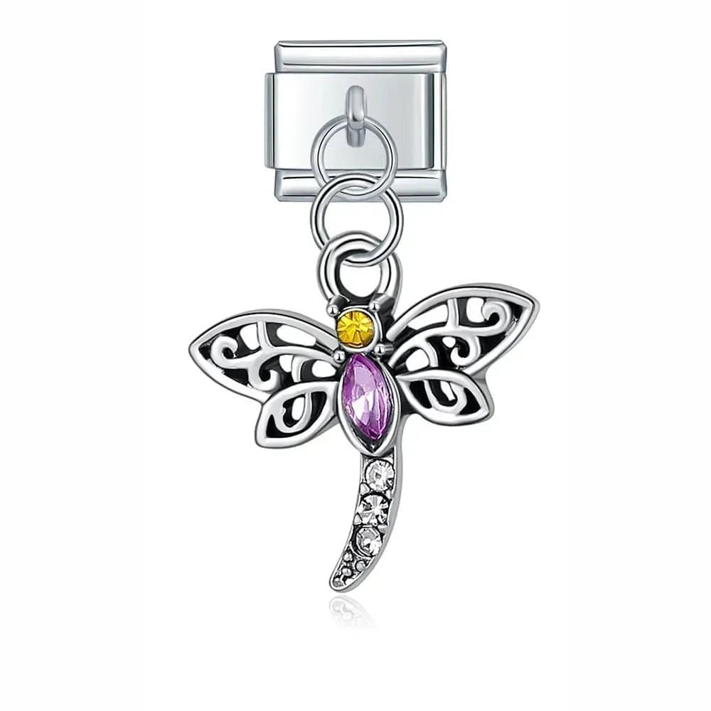 Crystal Dragonfly - Cacilia Sauer - Italian Charm Bracelet - custom jewelry - vintage jewelry - charms and pendants