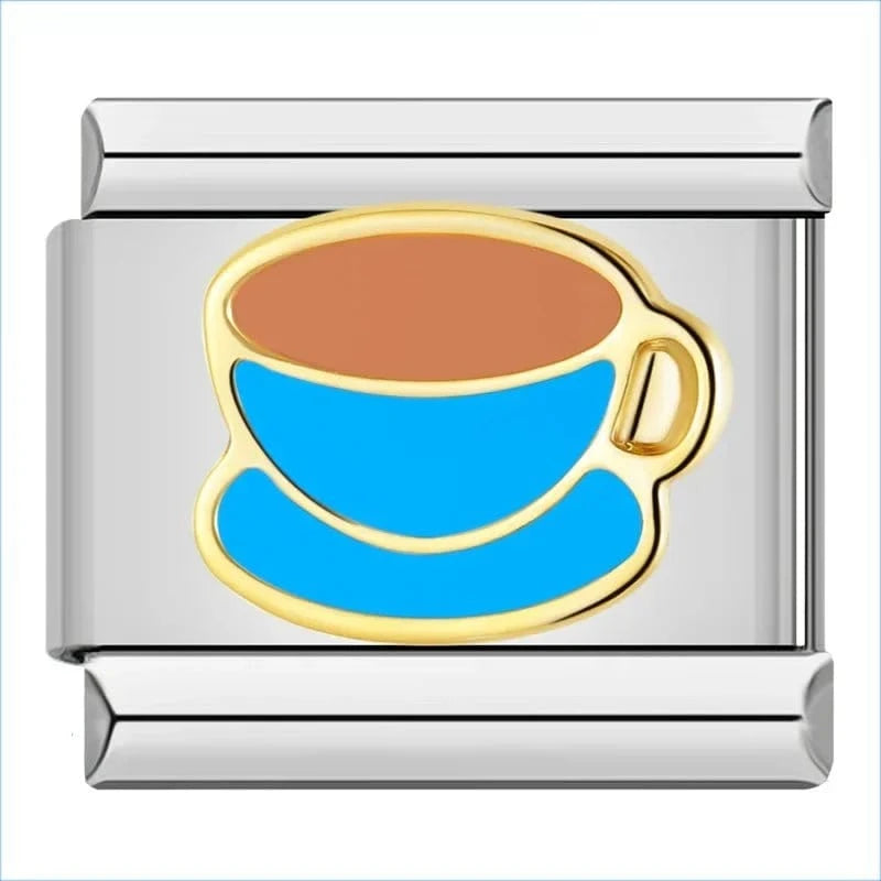 Cup of Coffee Italian charm link, 9mm stainless steel module
