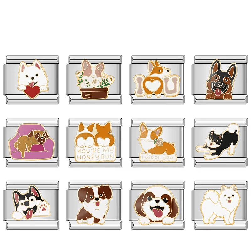 Cute Puppy Charms - Cacilia Sauer - Italian Charm Bracelet - custom jewelry - vintage jewelry - charms and pendants