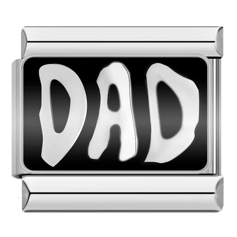 Dad on Black Italian charm link — 9mm stainless steel module