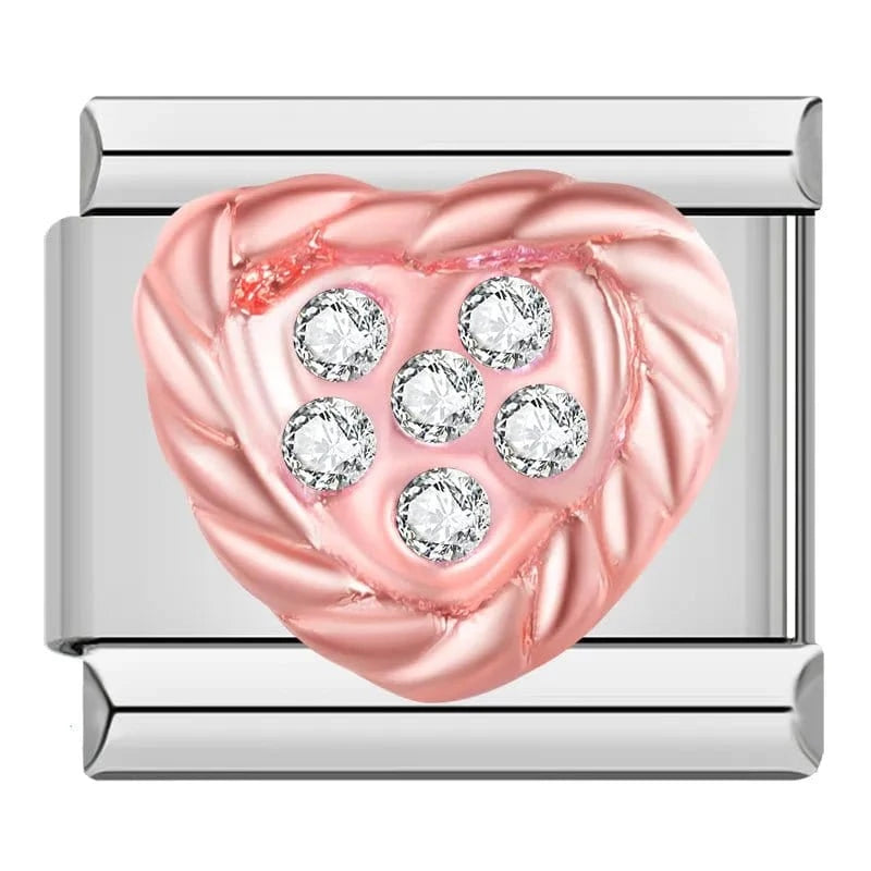 White Diamond Heart Italian charm link — 9mm stainless steel module