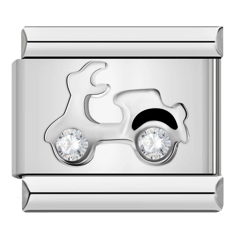 Diamond Vespa Italian charm link, 9mm stainless steel module