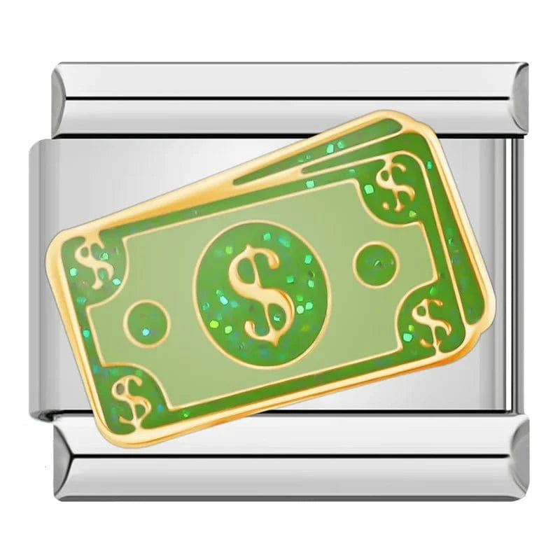 Dollars Italian charm link, 9mm stainless steel module