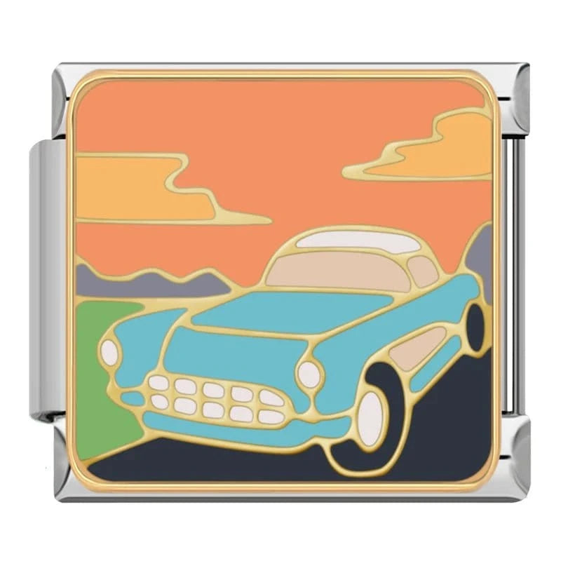 Dusk and Car Italian charm link, 9mm stainless steel module