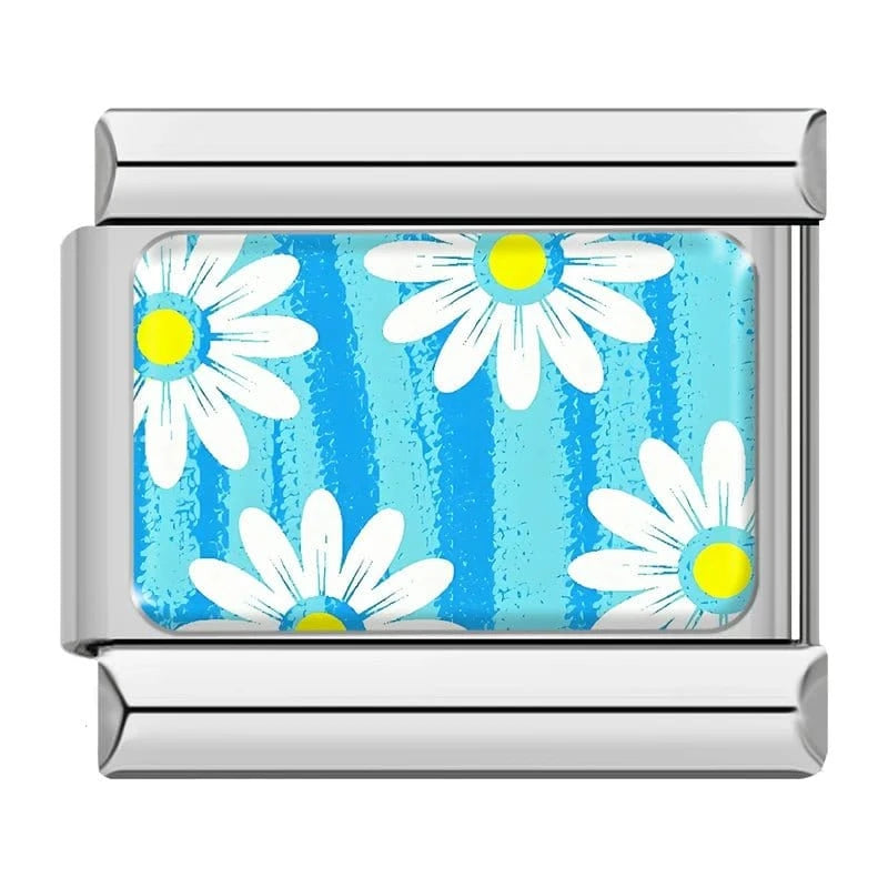 Daisies on Blue Stripes