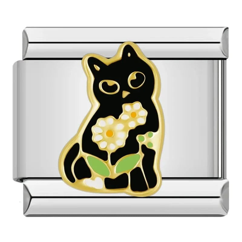 Flower Cat - Cacilia Sauer - Italian Charm Bracelet - custom jewelry - vintage jewelry - charms and pendants