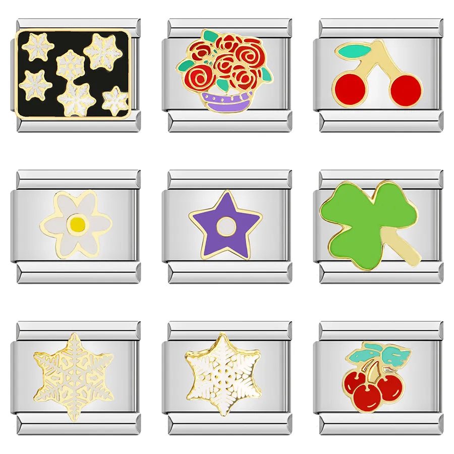 Flower Star Snowflake Cherry - Cacilia Sauer - Italian Charm Bracelet - custom jewelry - vintage jewelry - charms and pendants