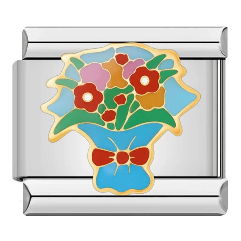 Flowers Bouquet - Cacilia Sauer - Italian Charm Bracelet - custom jewelry - vintage jewelry - charms and pendants